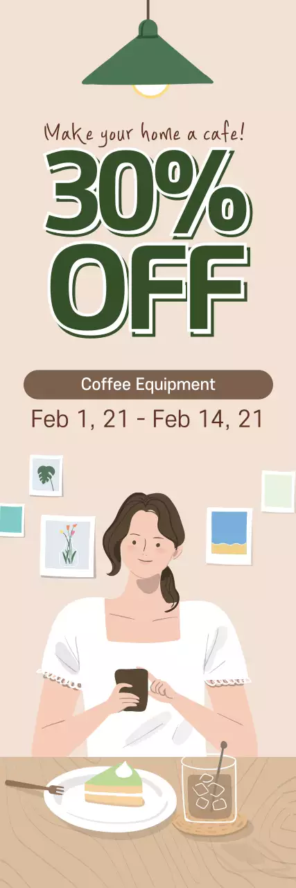 green beige illustration modern interior home cafe event promotion