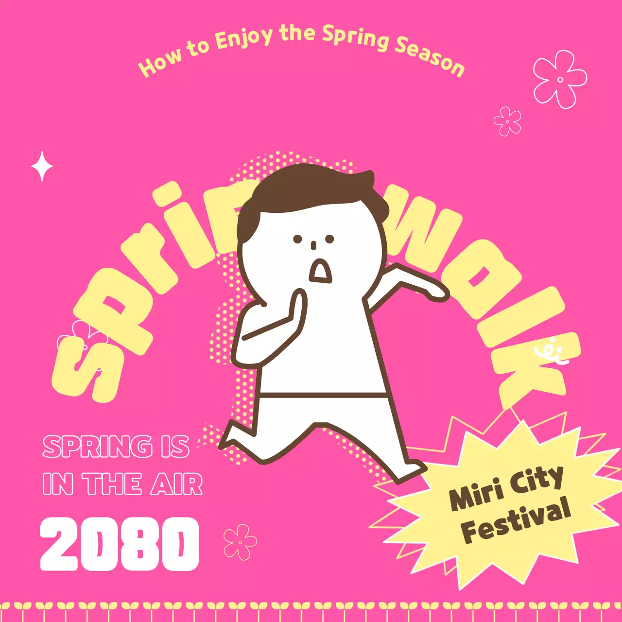 Promote a walkathon with an illustration of a cute person on a pink background