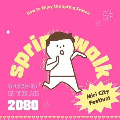 Promote a walkathon with an illustration of a cute person on a pink background