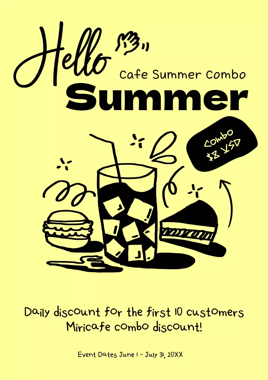 노란색 레트로 카페 홍보 포스터