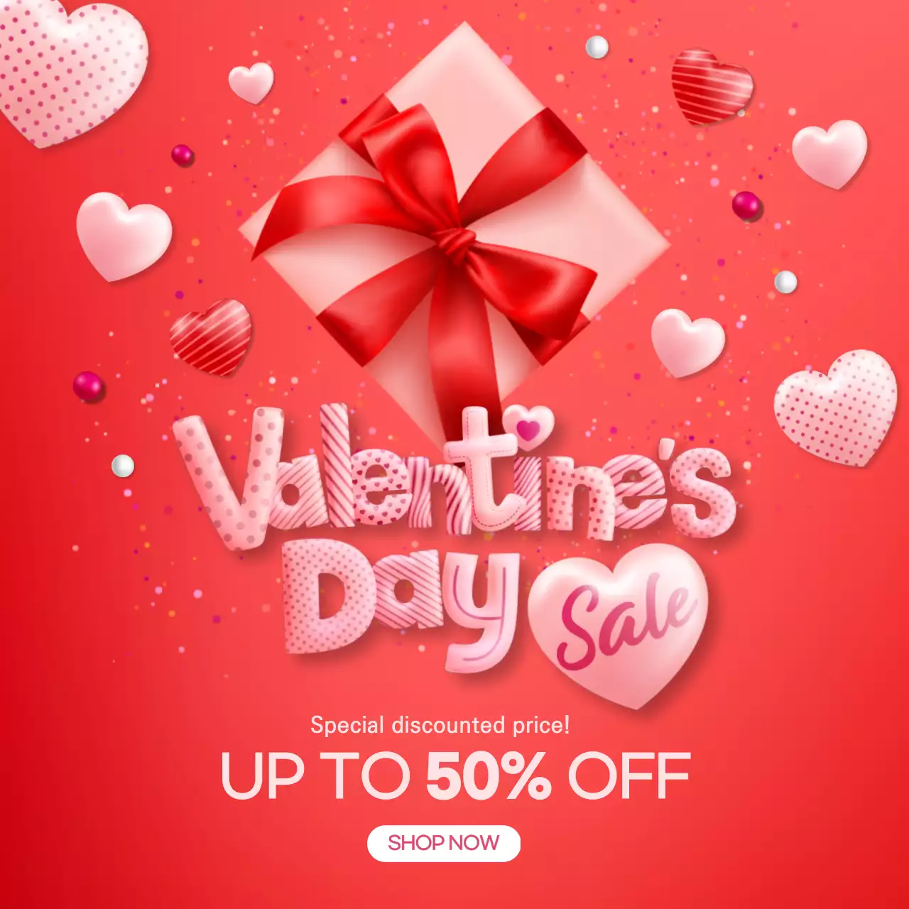 Red Trendy Valentine's Sale Promotion Social Media Post