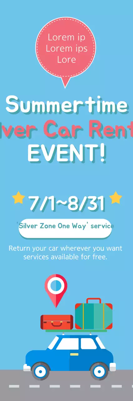 Banner promocional de aluguel de carros da moda azul