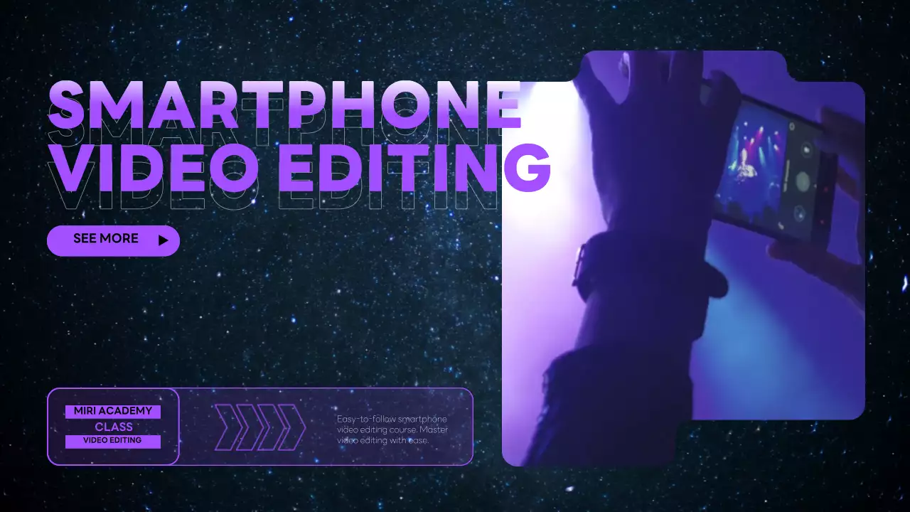 보라색의 사이버 느낌의 영상 편집 프로그램 홍보