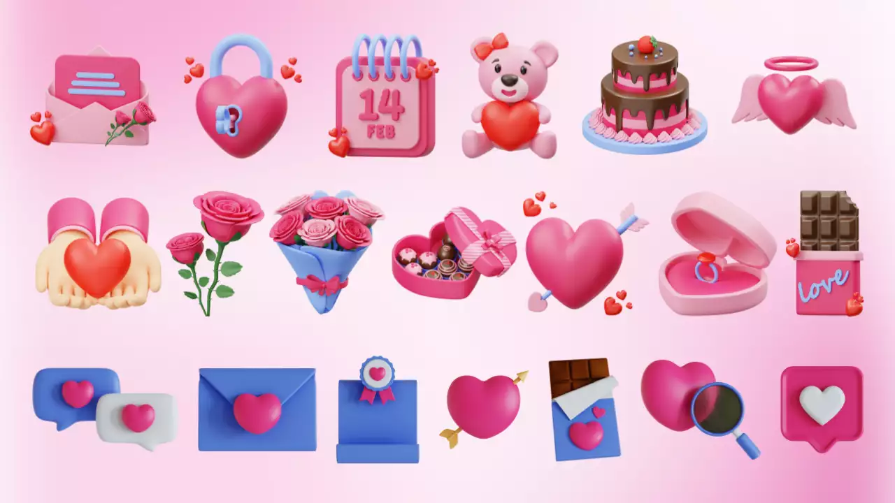 Pink 3D illustration cute Valentine's Day plan