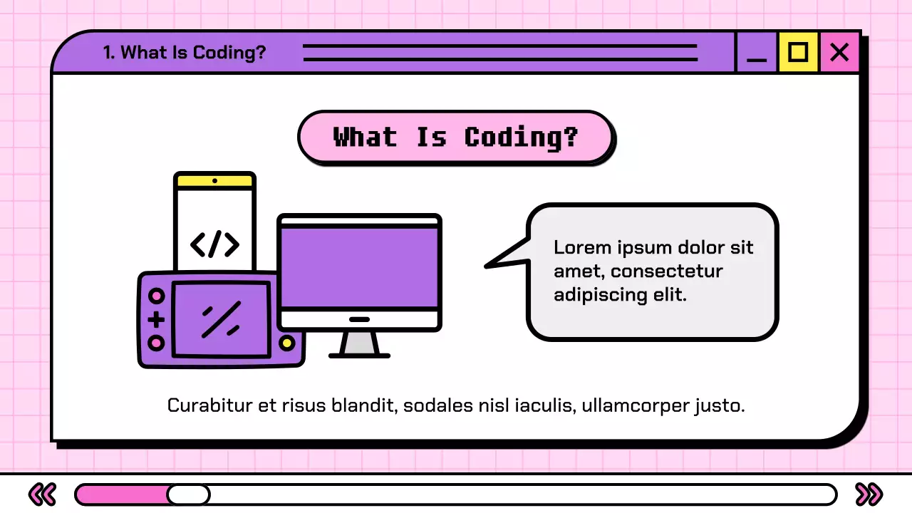 보라색 인터넷 브라우저 컨셉의 귀여운 초등학교 코딩 교육자료