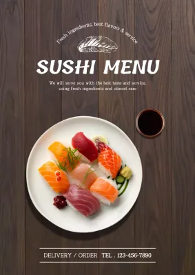 Brown Minimal Sushi Menu Poster