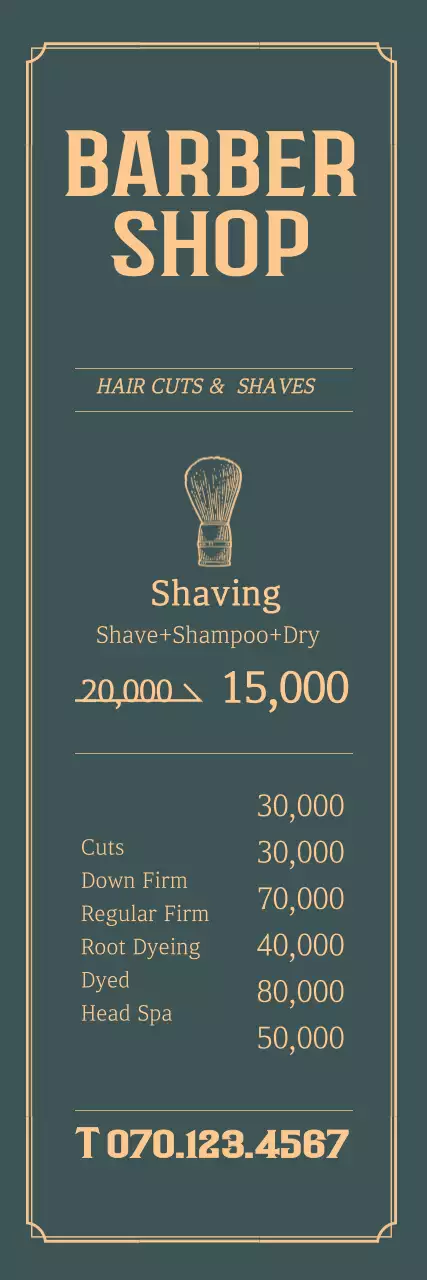 A simple frame concept in green and yellow Pricing for Barbershop