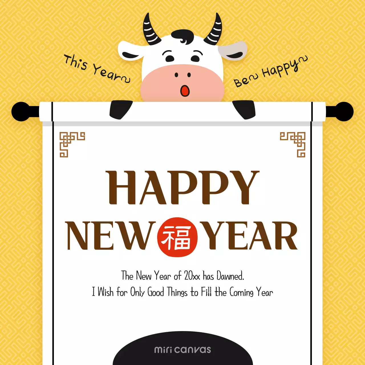 Yellow Traditional New Year Card Social Media Post