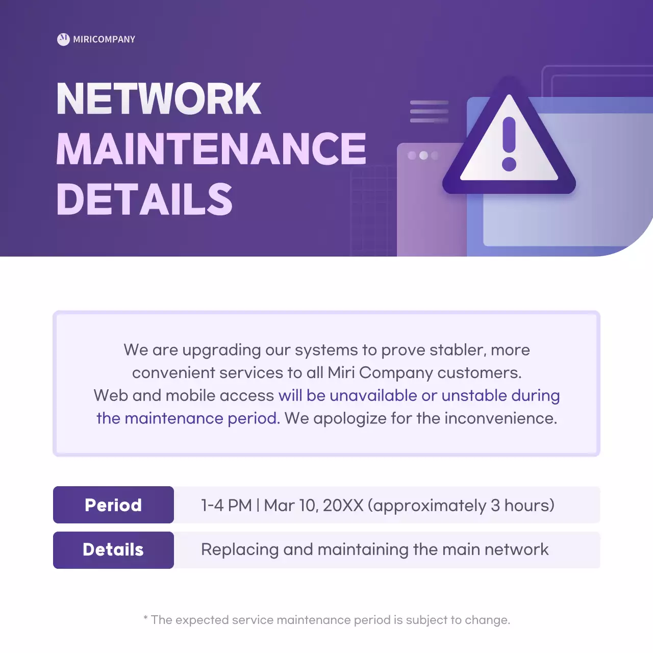 Purple Modern Network Announcement Social Media Post