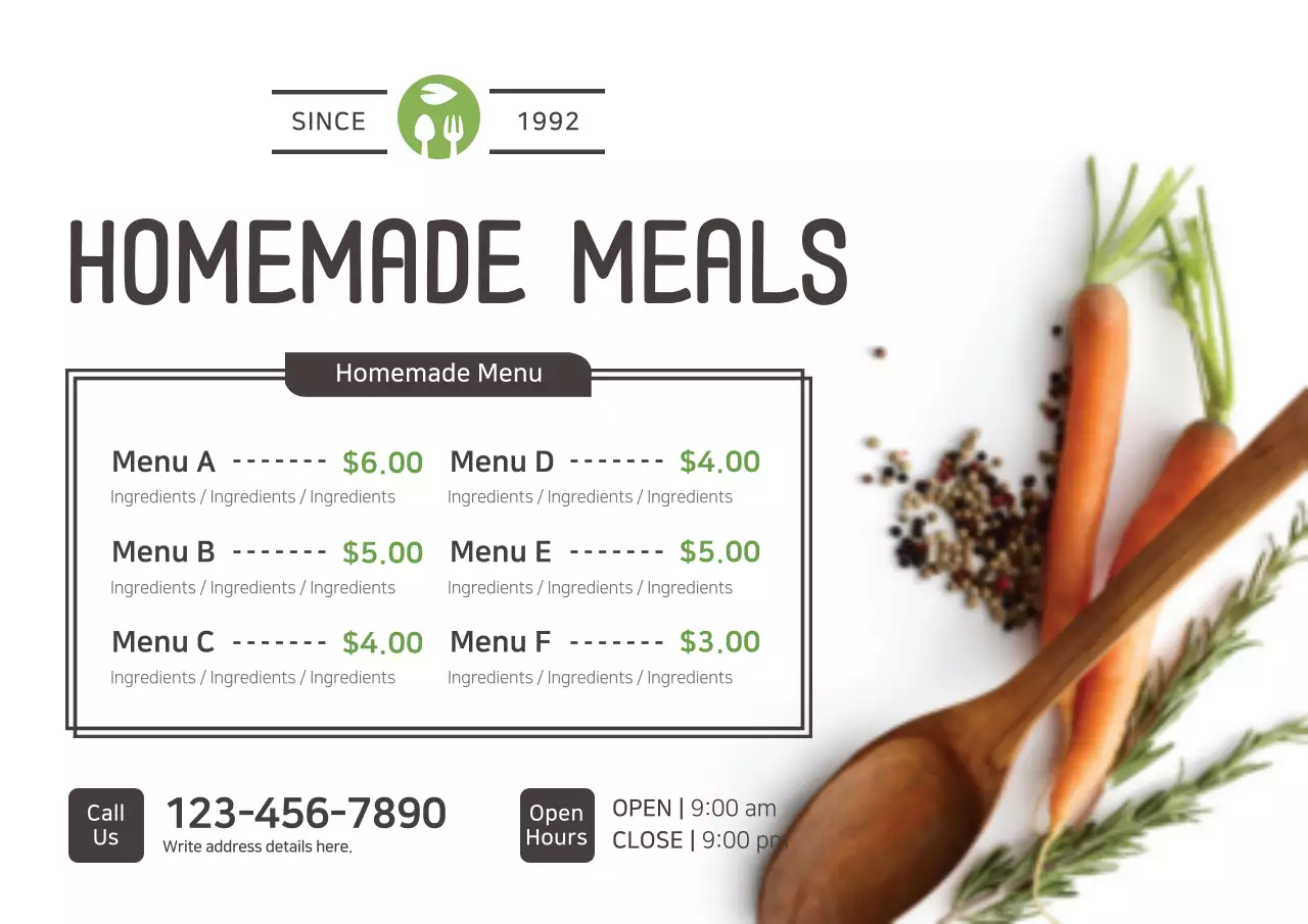 White Clean Meals Menu Poster
