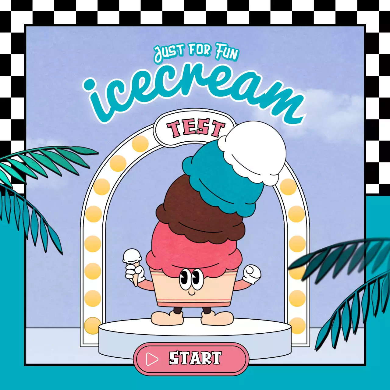 Cute retro character illustration style ice cream character in pink mint chocolate color