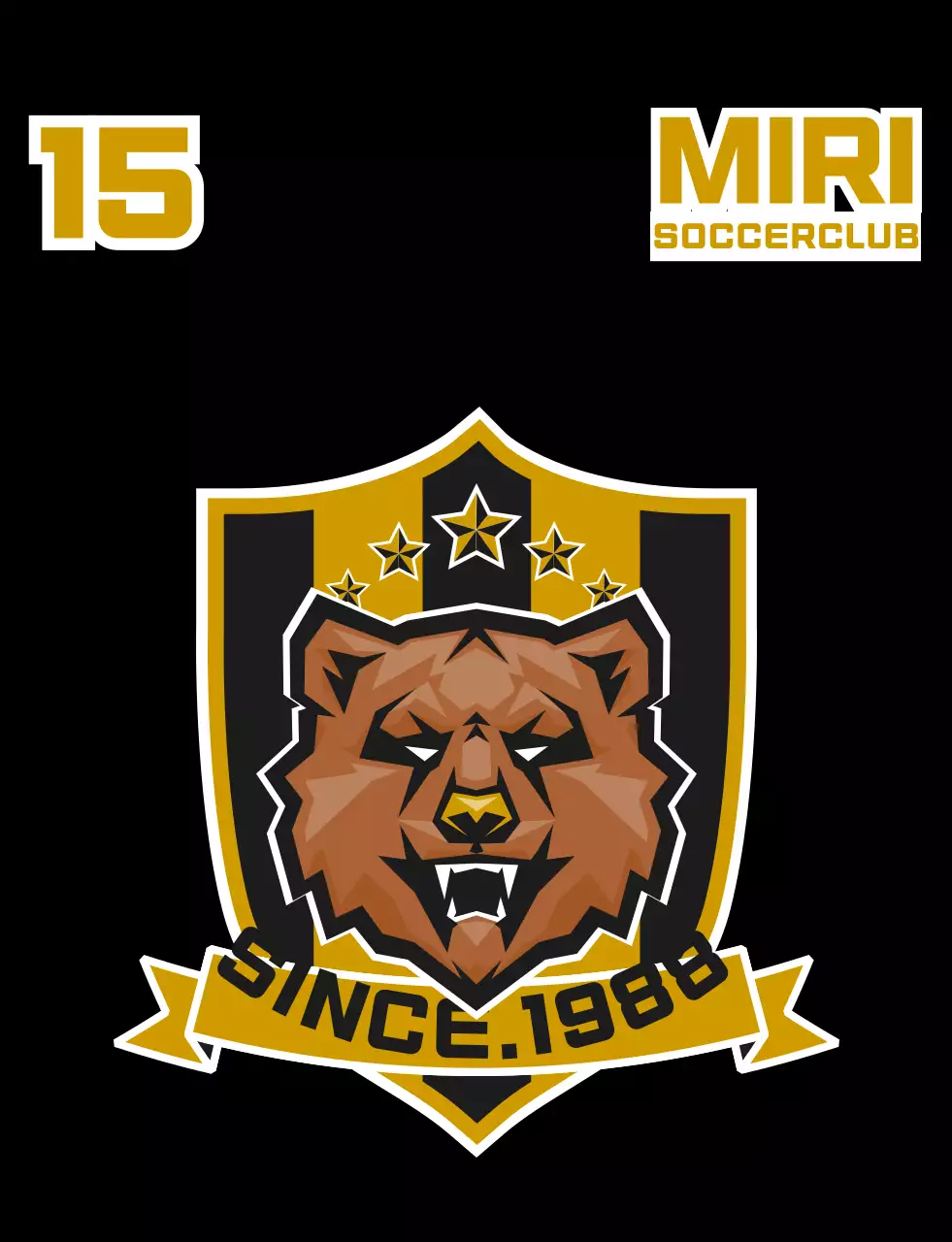 Membership soccer vest with black and gold bear illustration soccer club logo