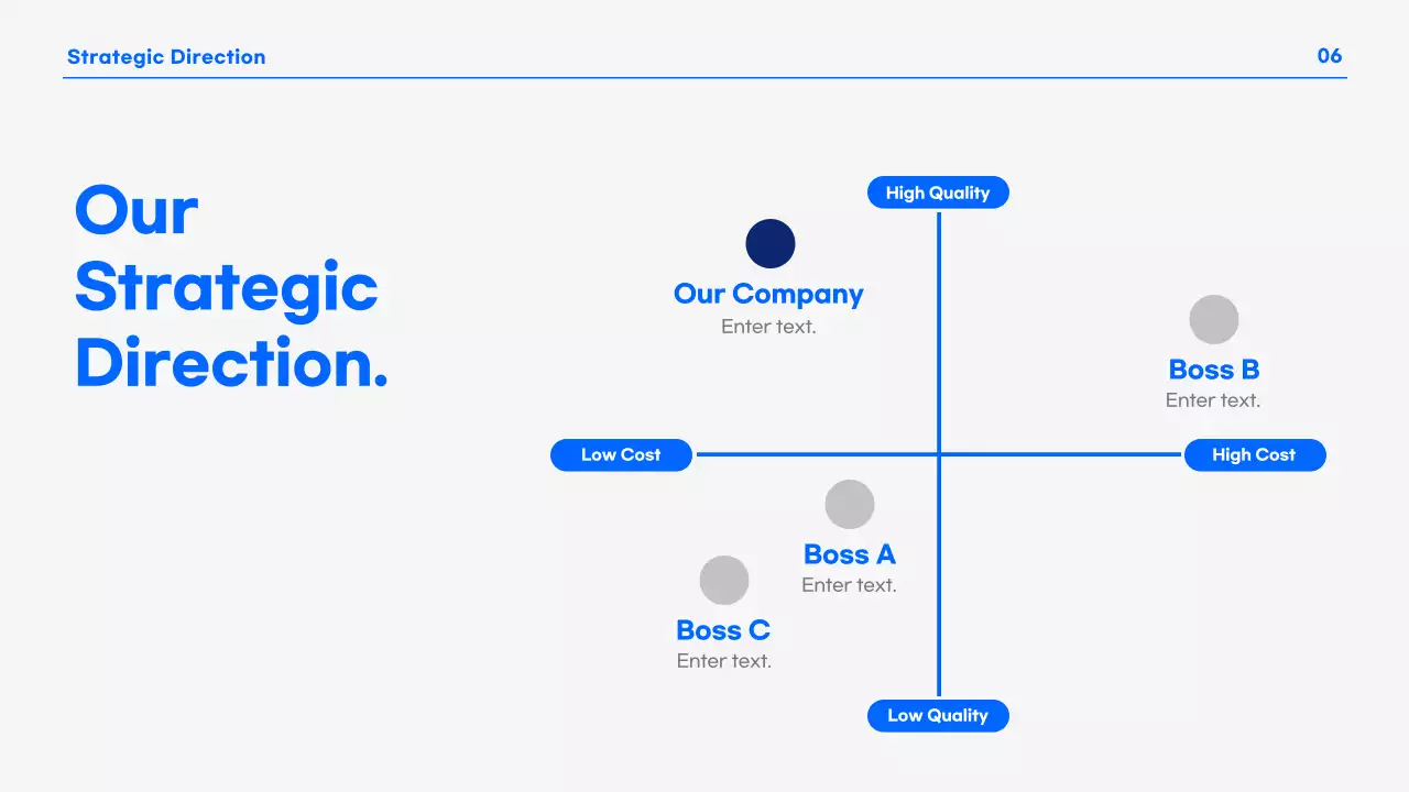 A modern business presentation in blue and white.