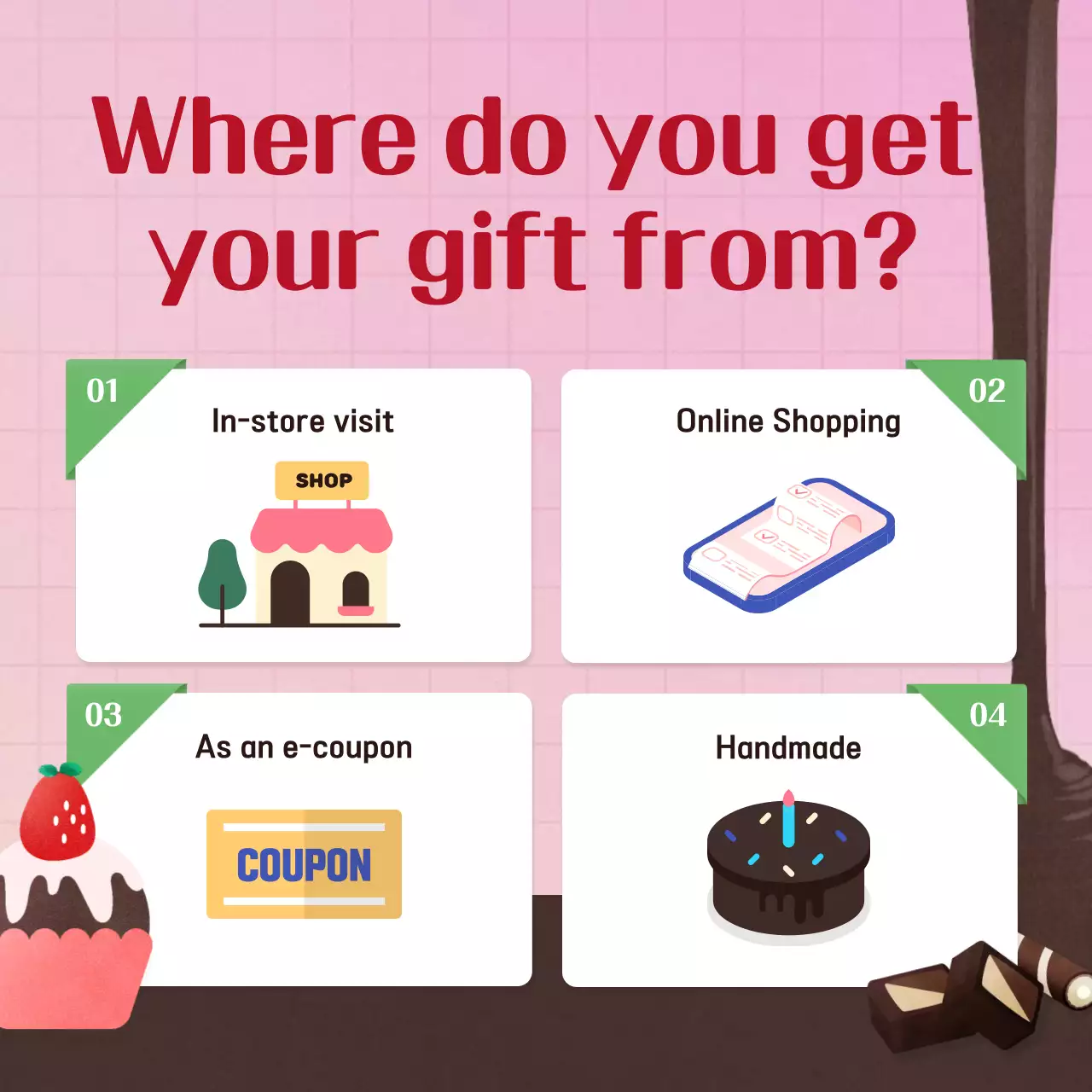 Bright, sweet and fresh Valentine's Day chocolate dessert kit in pink and deep green