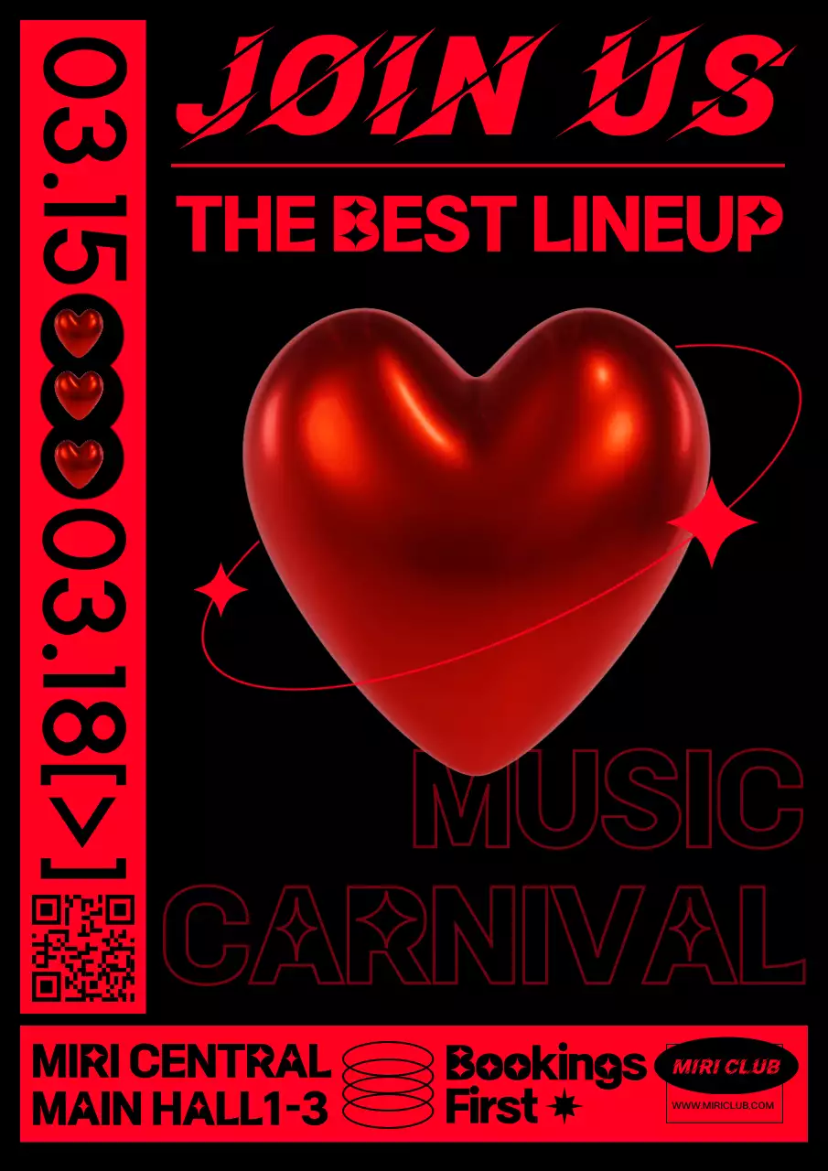 Three-dimensional, trendy and hip club ad in red and black