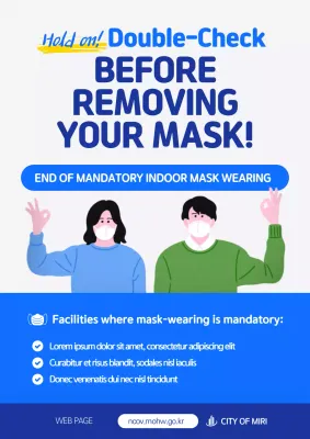 A clean, blue, illustrated reminder that masks are not mandatory.