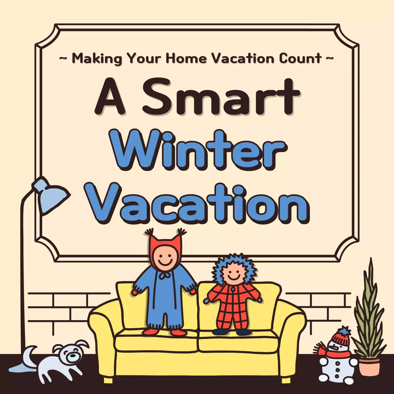 Winter vacation with cute illustrations in beige color