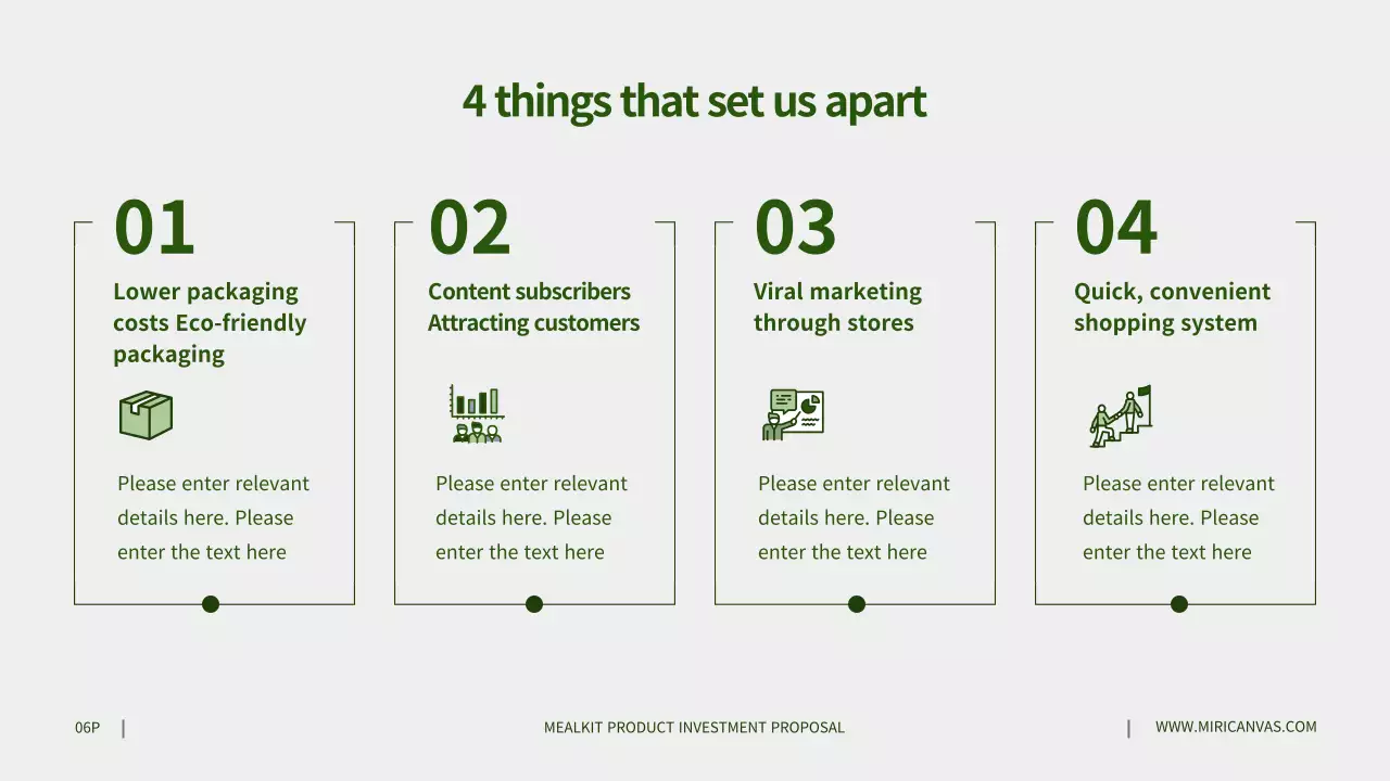 Investment proposals for gray millkit products in green