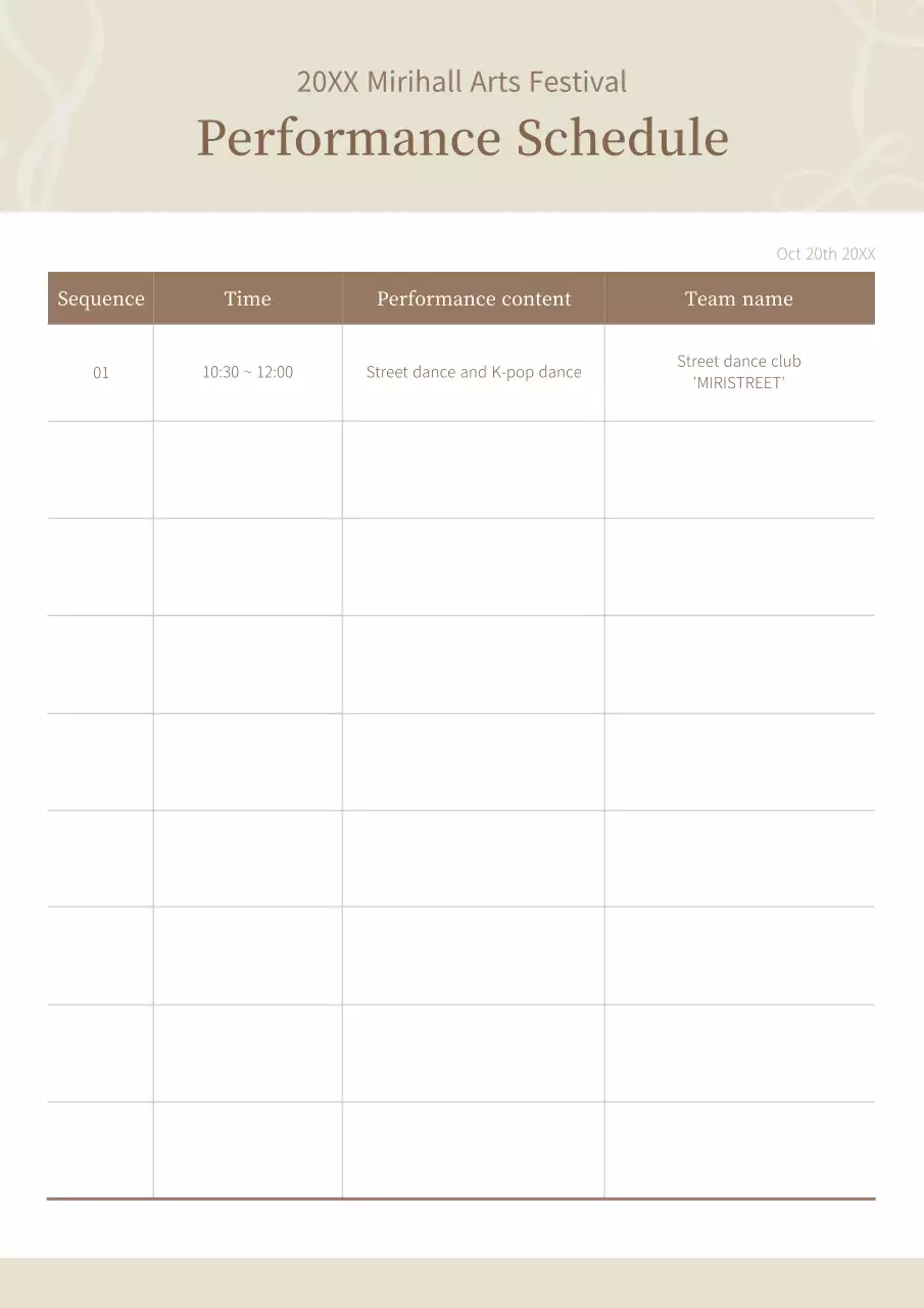 Brown and Beige Performance Schedule