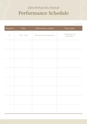 Brown and Beige Performance Schedule