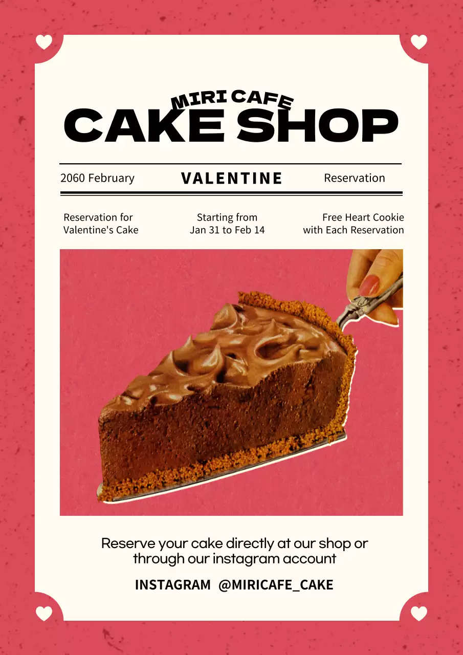 A pink, newspaper-like promotion for a cake shop