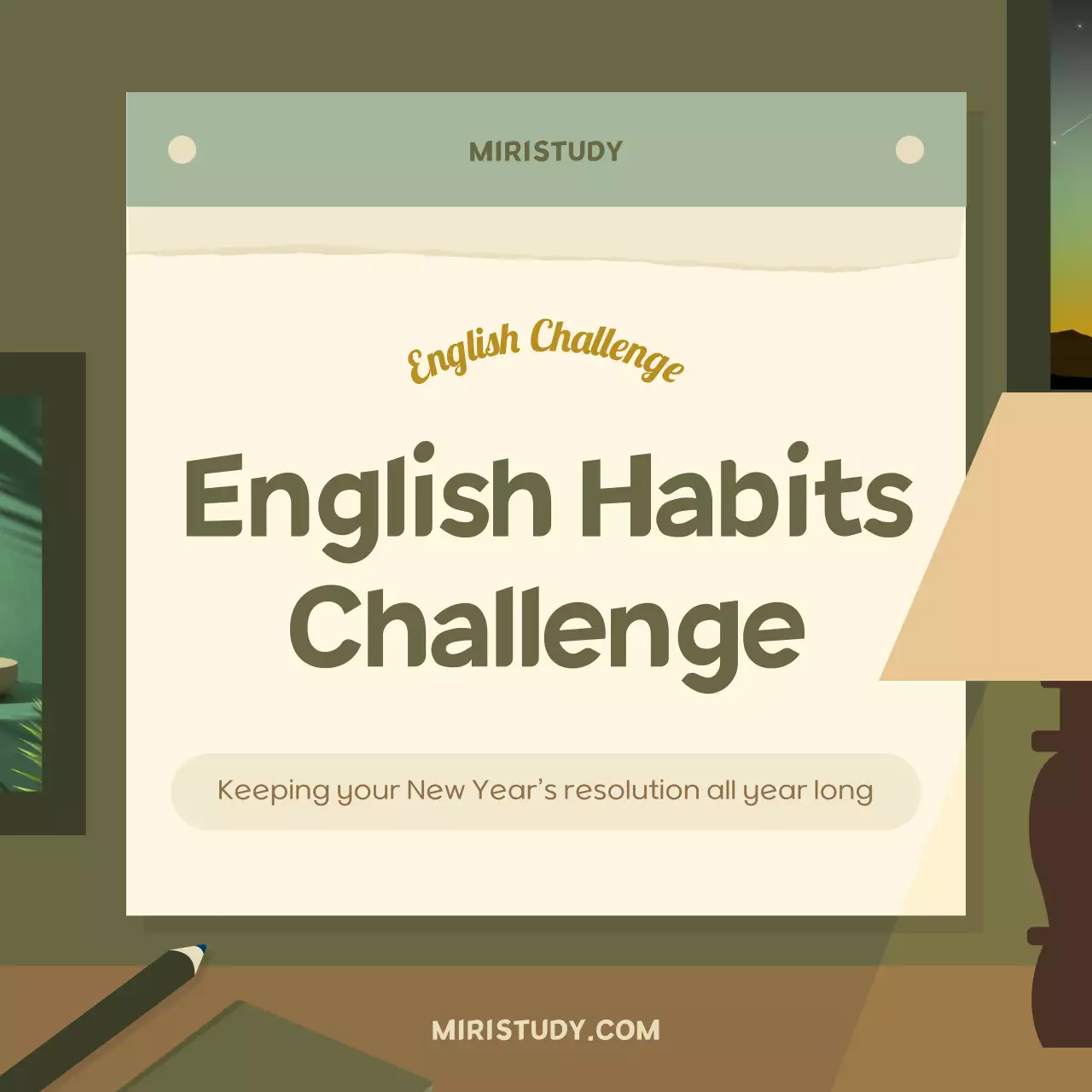 New Year's English Habits Challenge in Brown and Green