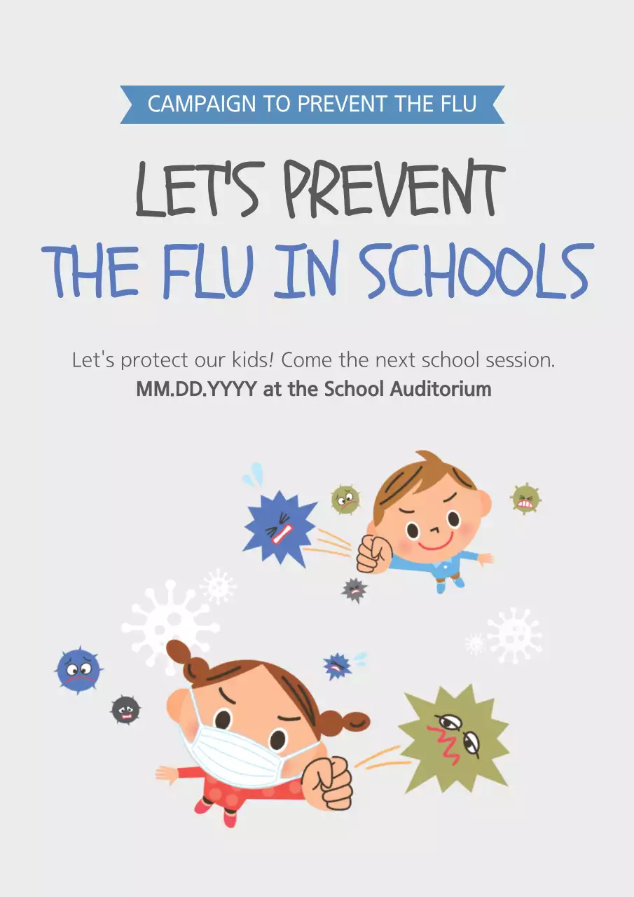 Beige Animation Flu Announcement Poster