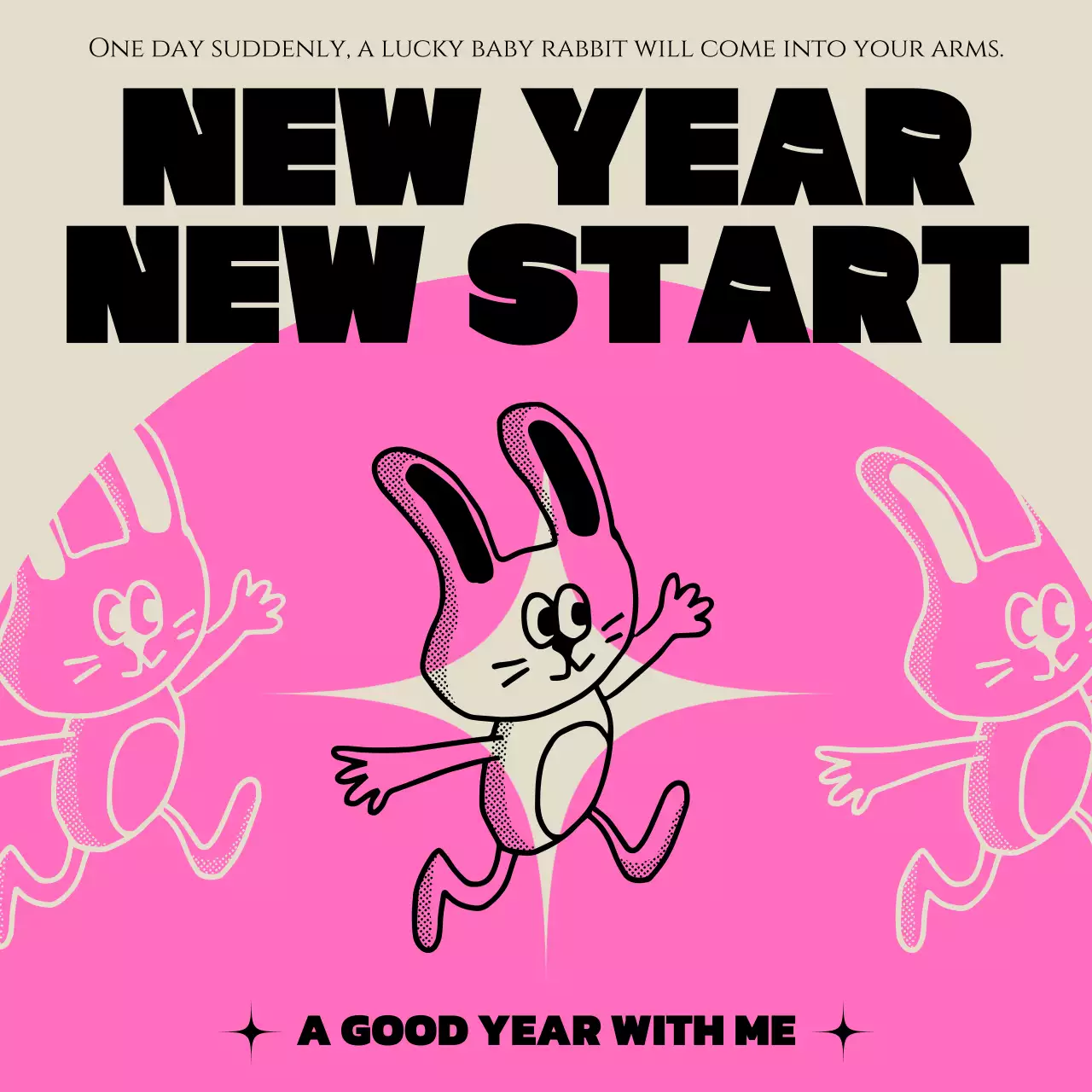 Pink Retro New Year's Card Social Media Post