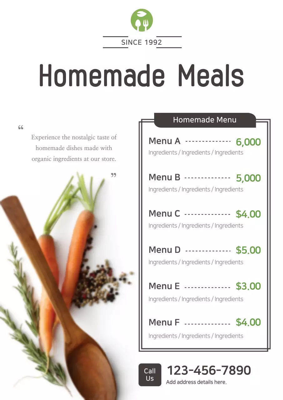 White Minimal Homemade Menu Poster