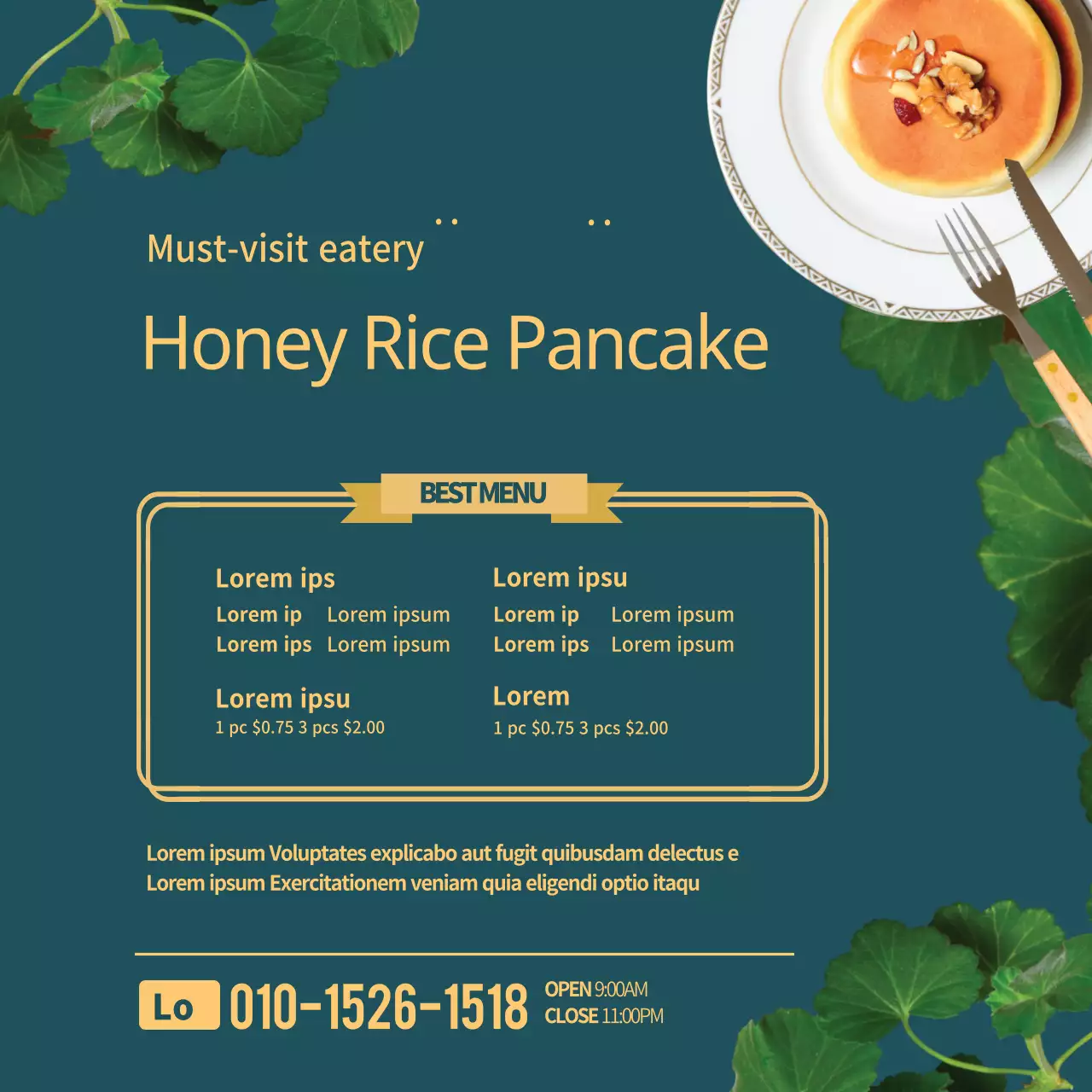 Spanduk Promosi Pancake Modern Warna Teal