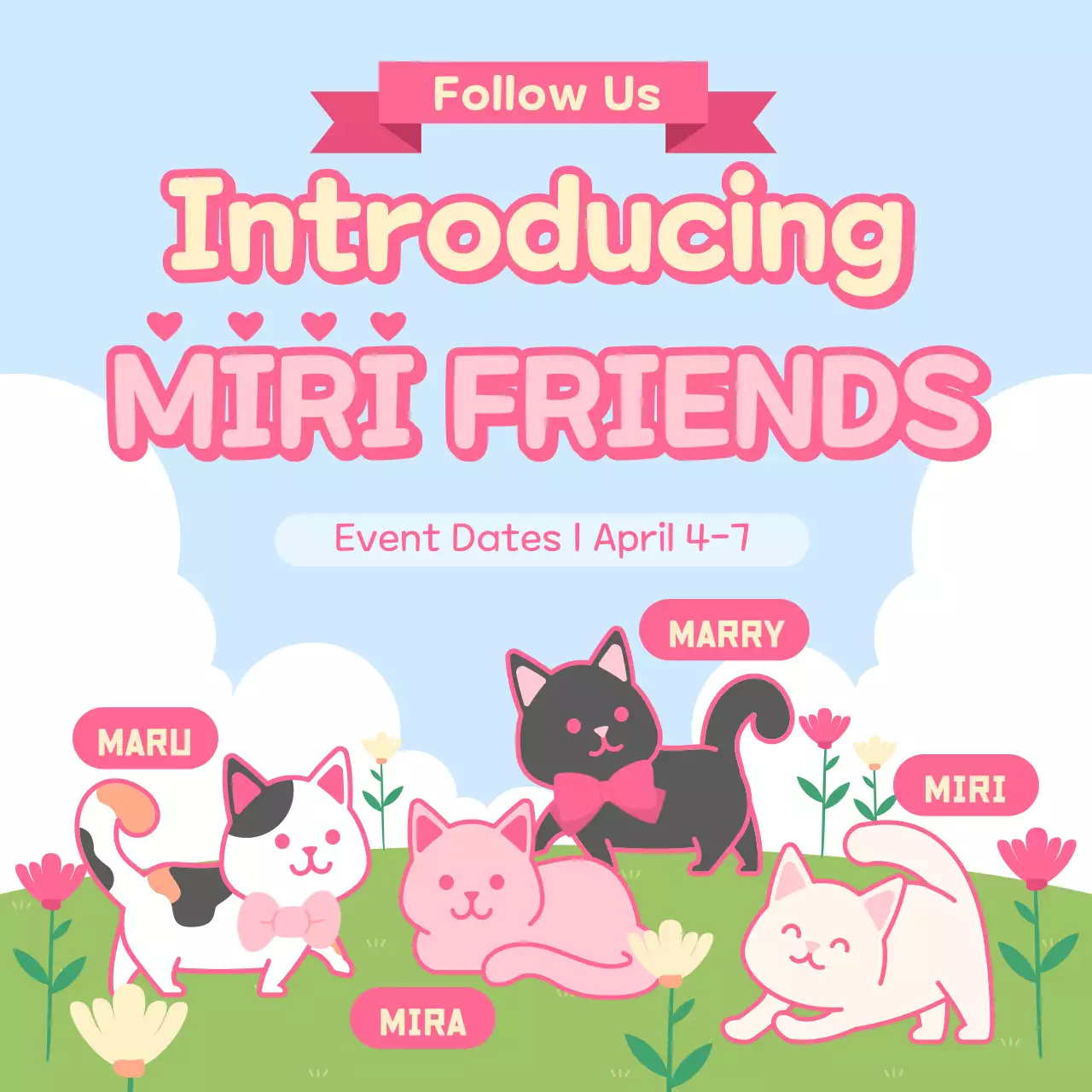 자연 배경의 핑크색 포인트 고양이 캐릭터 소개 이벤트