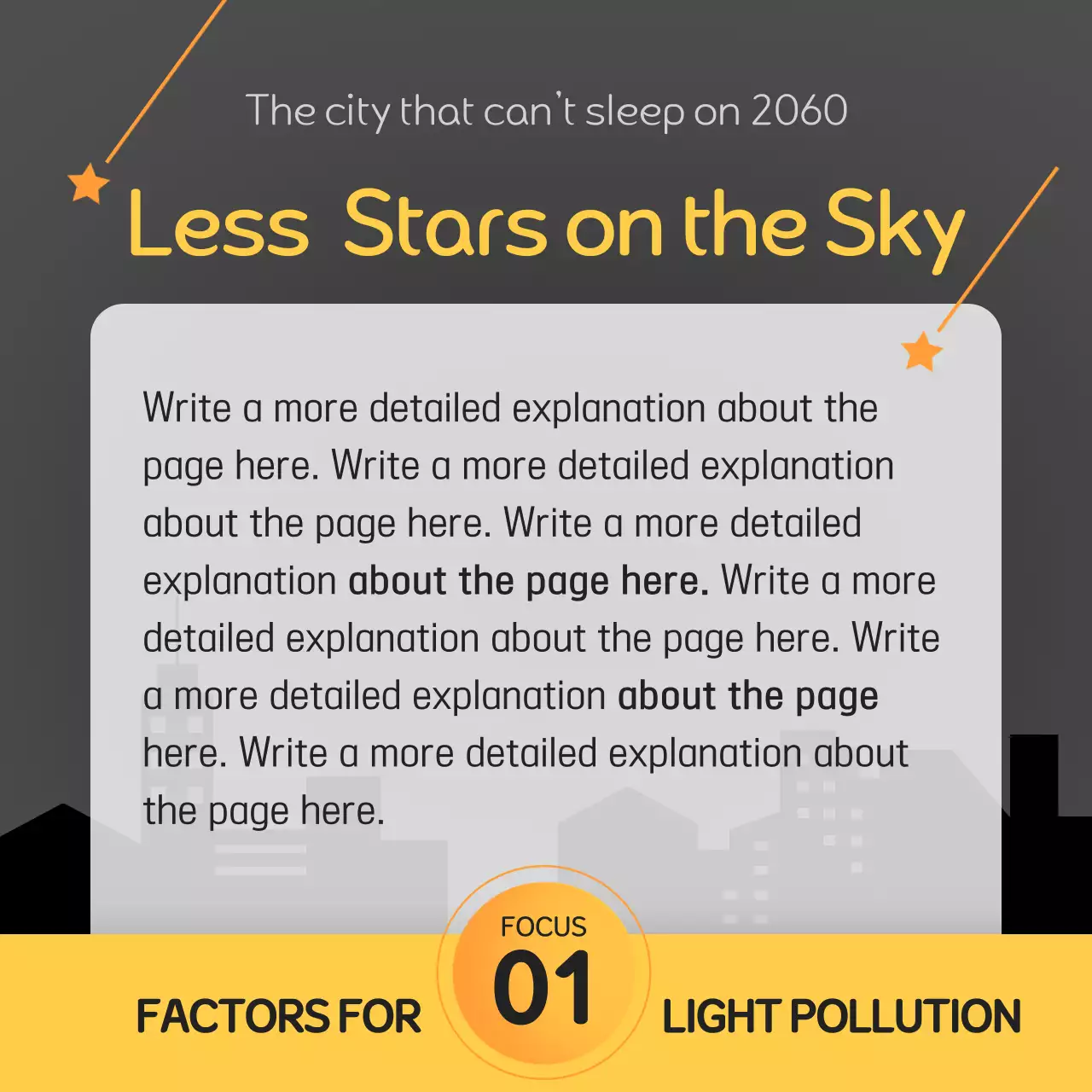 Neat and detailed light pollution prevention campaign information in black and yellow point colors