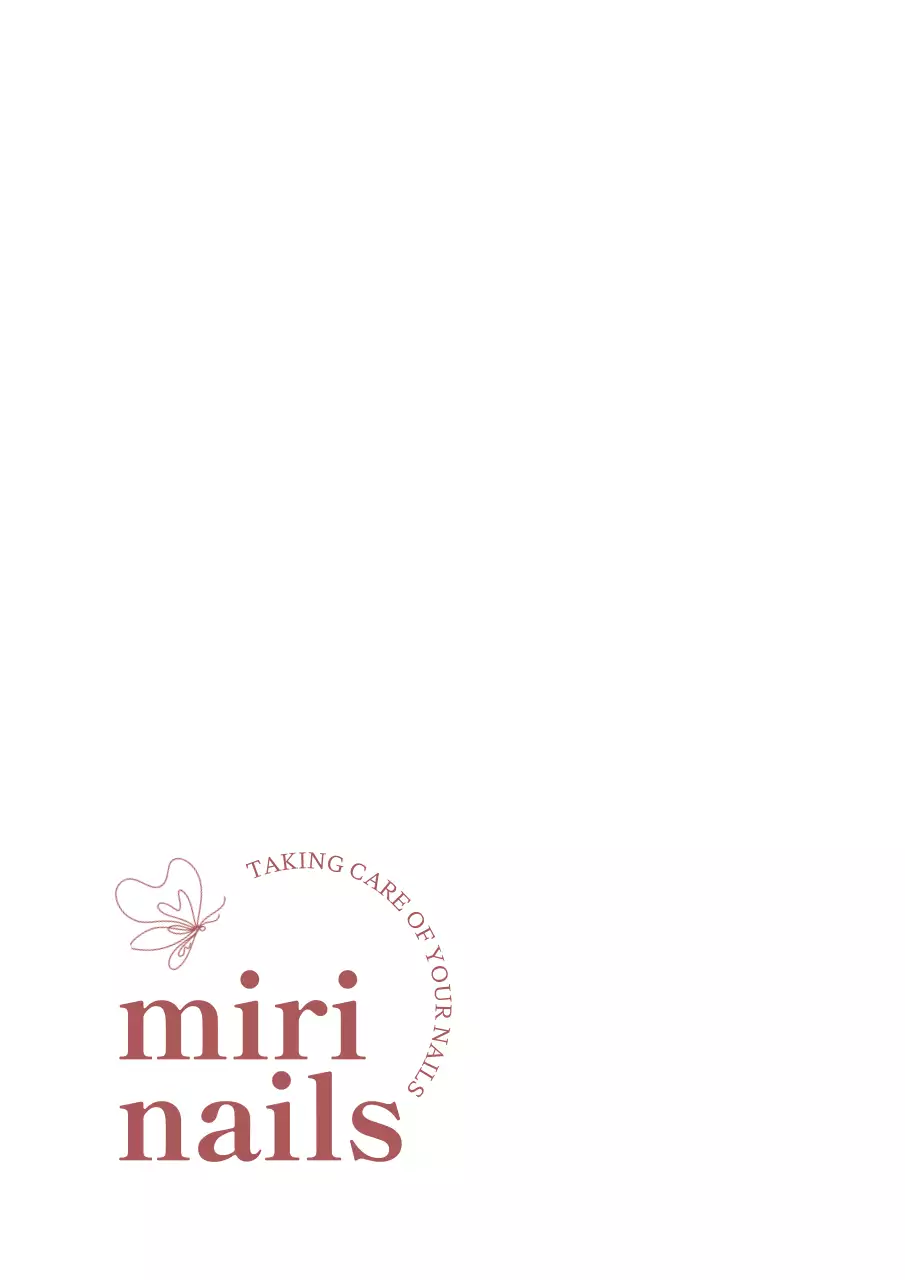 Một chiếc túi dây dành cho tiệm làm móng với dòng chữ được viết bằng hình tròn và một con bướm được vẽ minh họa bằng đường nét.