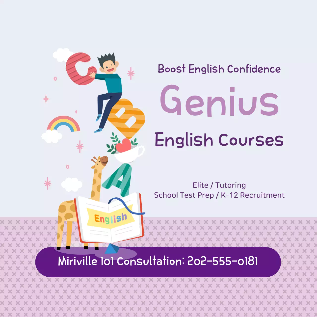 Promosi Pendidikan Sekolah Bahasa Inggris Bergambar Bora