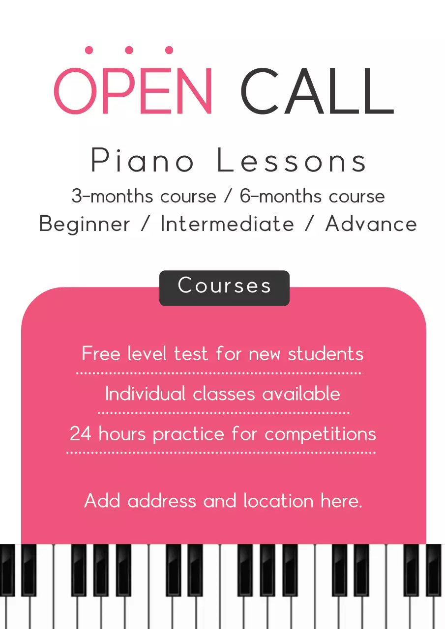 Pink Modern Piano Promotion Poster