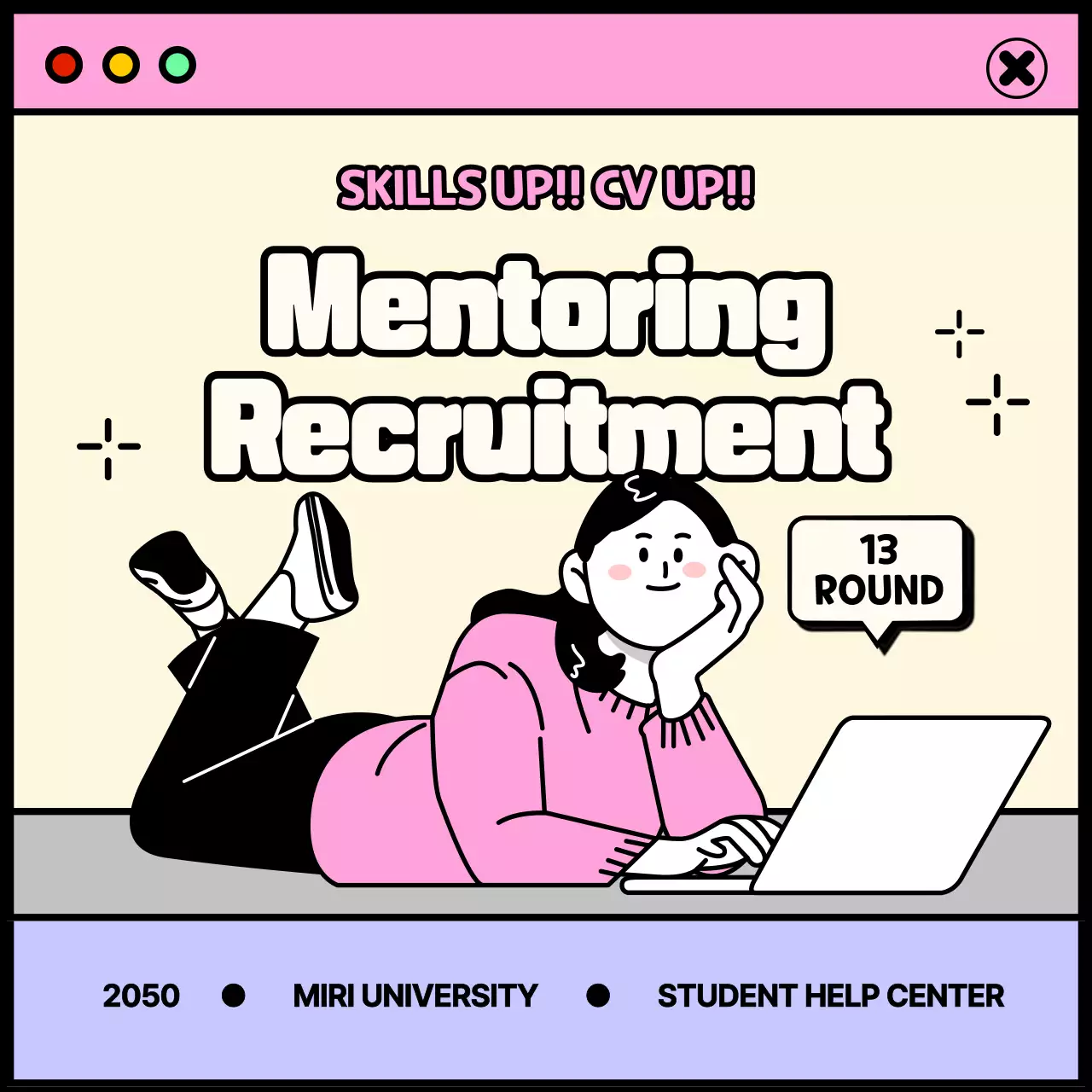 College life theme with pink and purple window concept