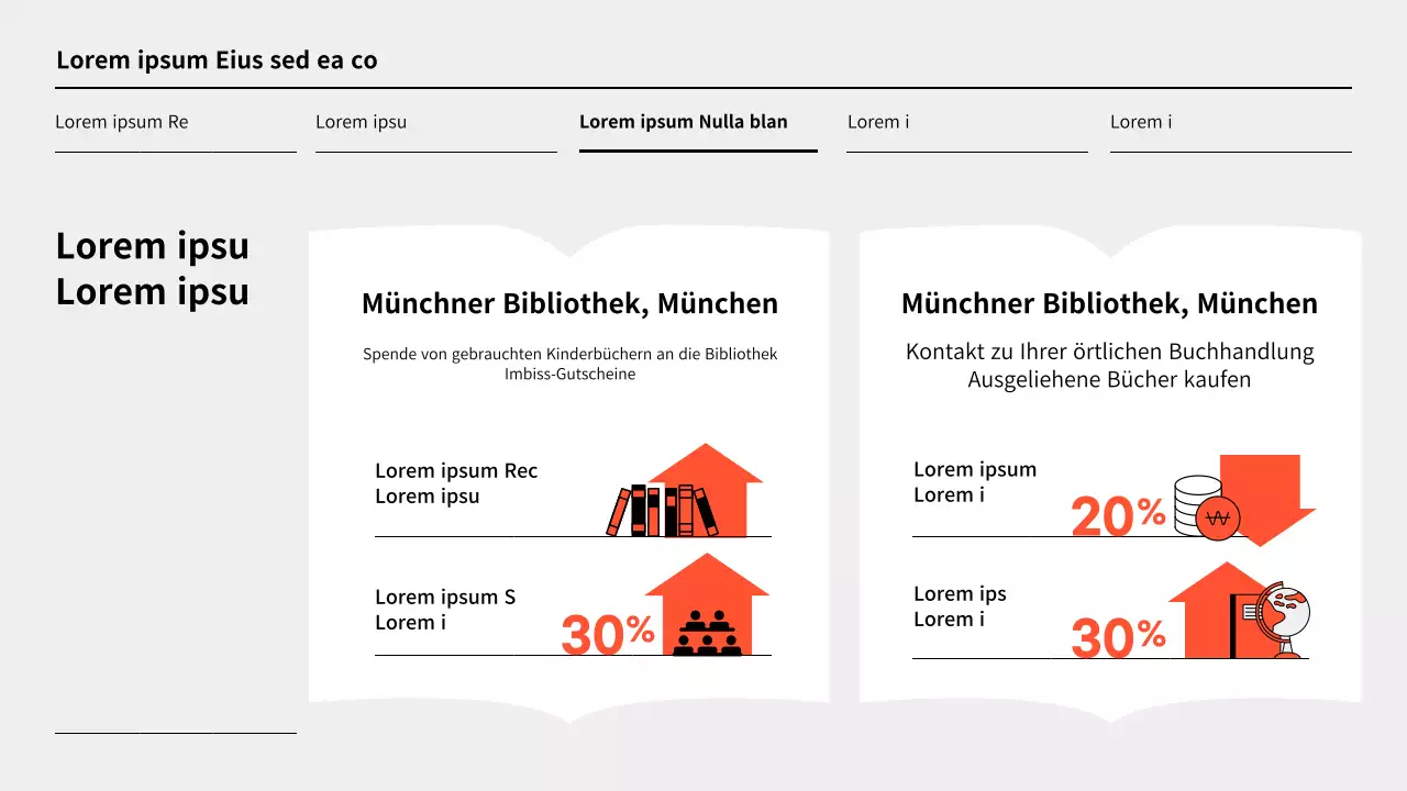 Einfacher Vorschlag für die Wiederbelebung einer Bibliothek in Orange und Grau