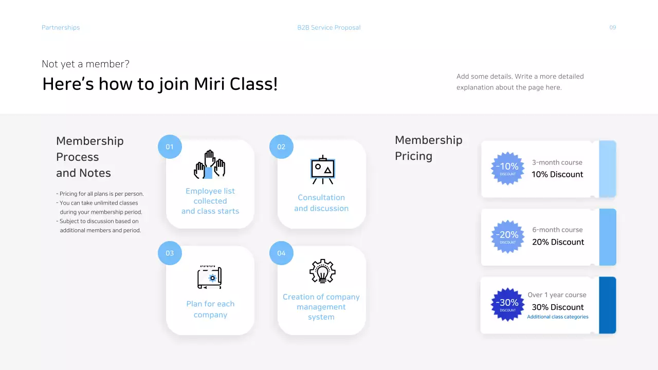 Business services proposal presentation with a light blue color scheme