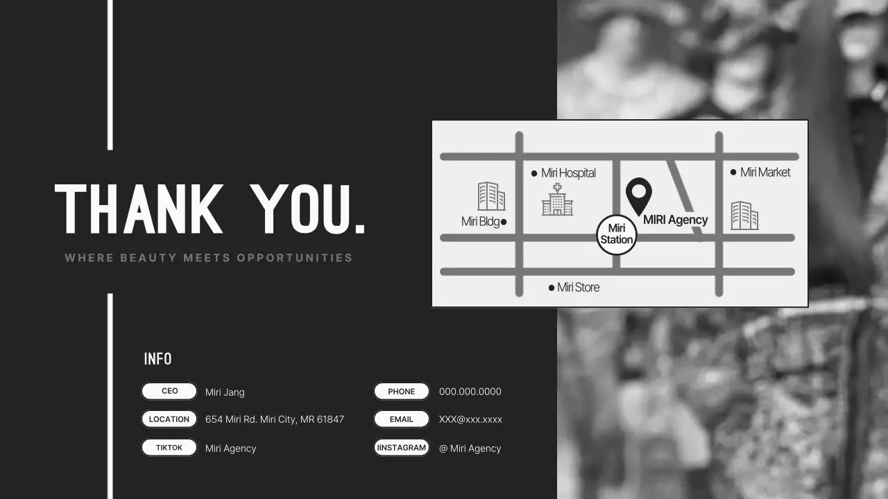 A clean and modern modeling agency company profile in black.