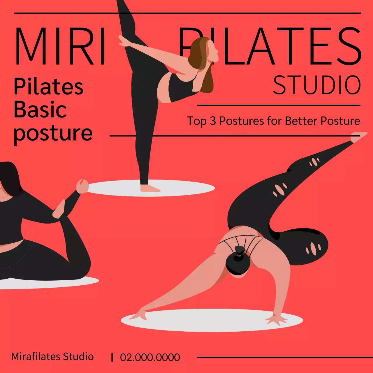 레드와 블랙의 요가하는 사람 테마의 필라테스 자세 안내