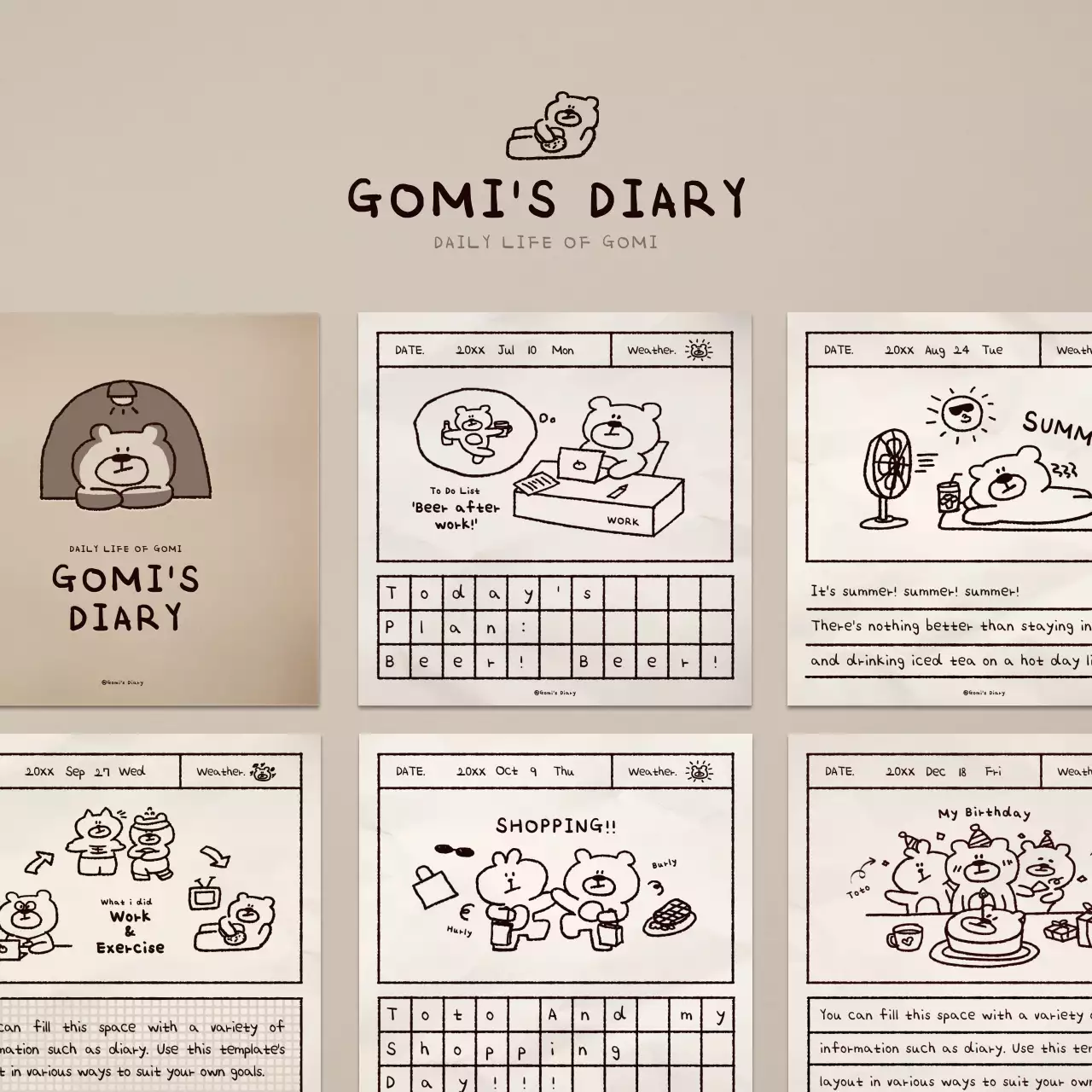 Beige Simple Diary Planner Social Media Post