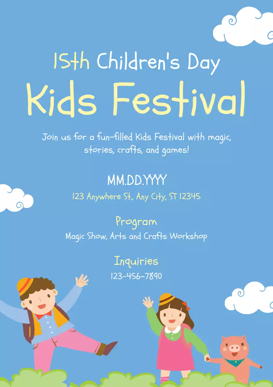 Blue Retro Kids Festival Event Poster