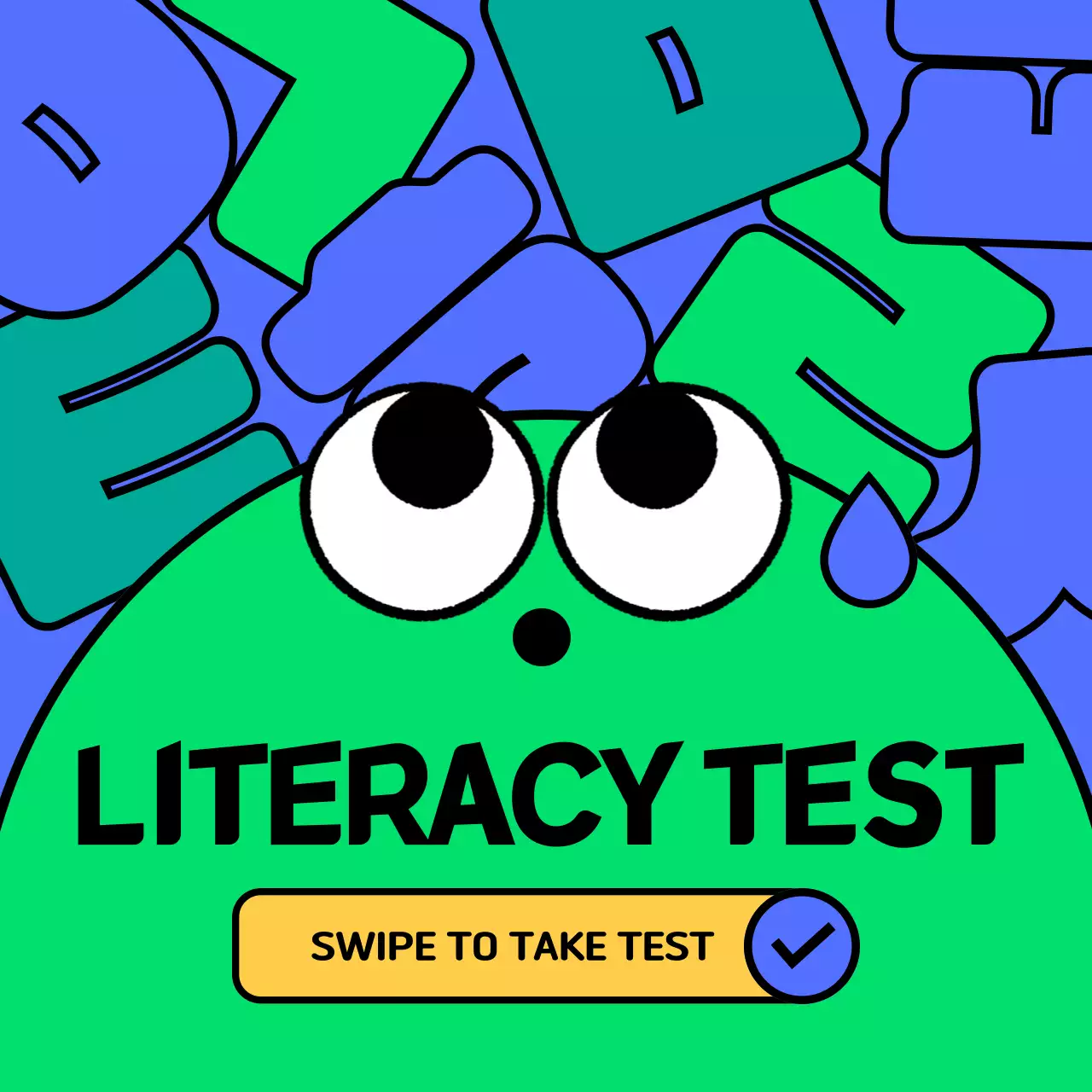 Character concept literacy test in green and blue