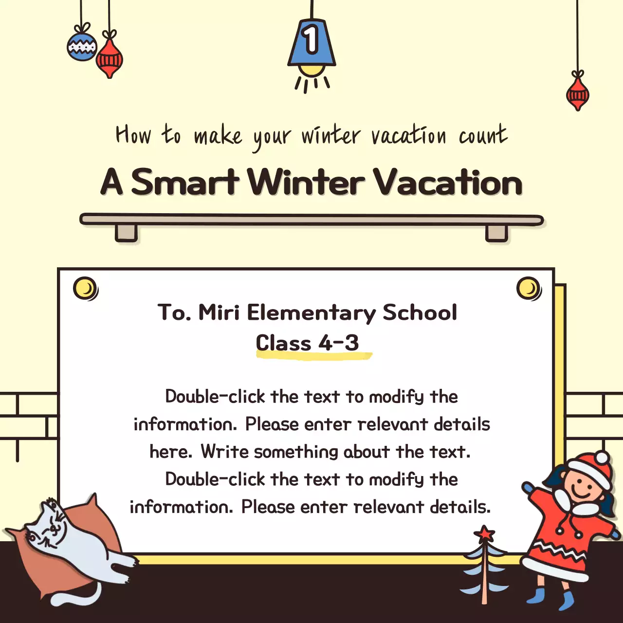 Winter vacation with cute illustrations in beige color