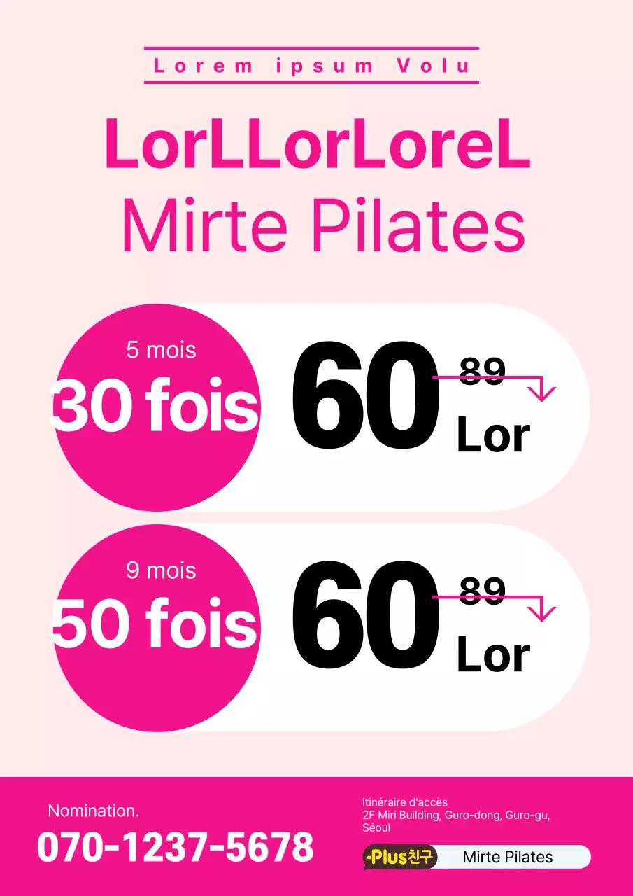 Une école de Pilates rose et bleue, bien rangée, pour l'ouverture de la vente.