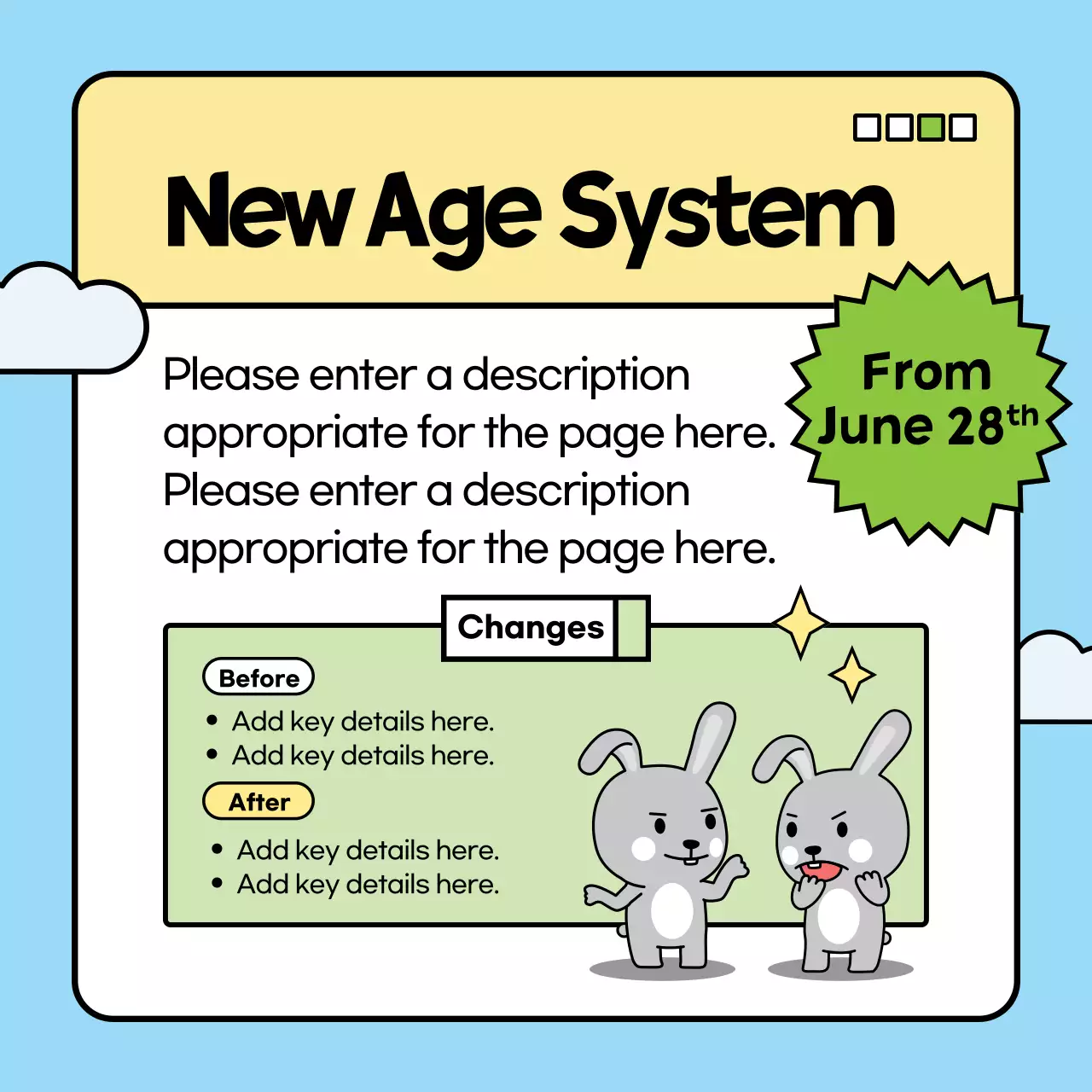 Introducing this year's policy changes with a cute bunny in a light blue and green color scheme