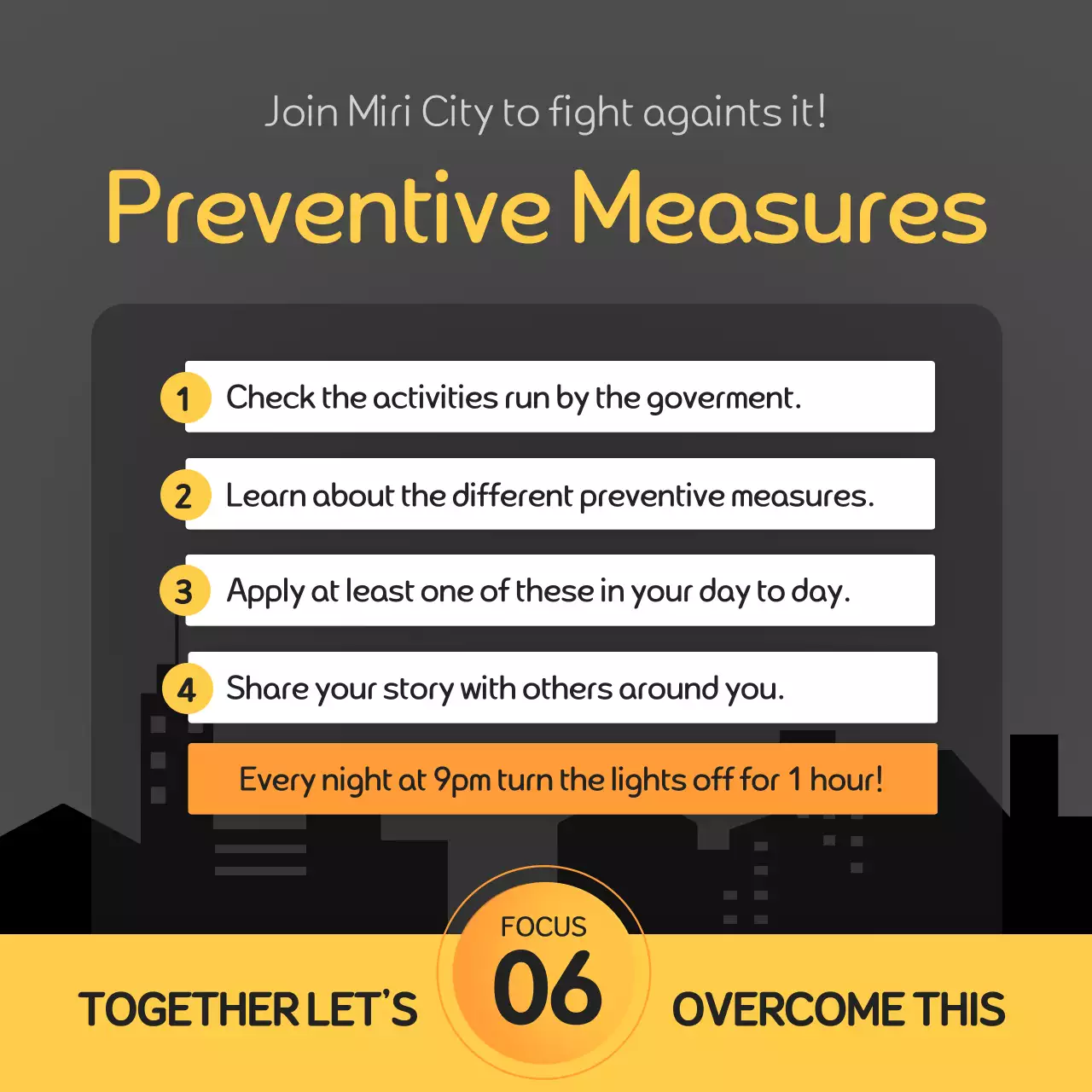 Neat and detailed light pollution prevention campaign information in black and yellow point colors