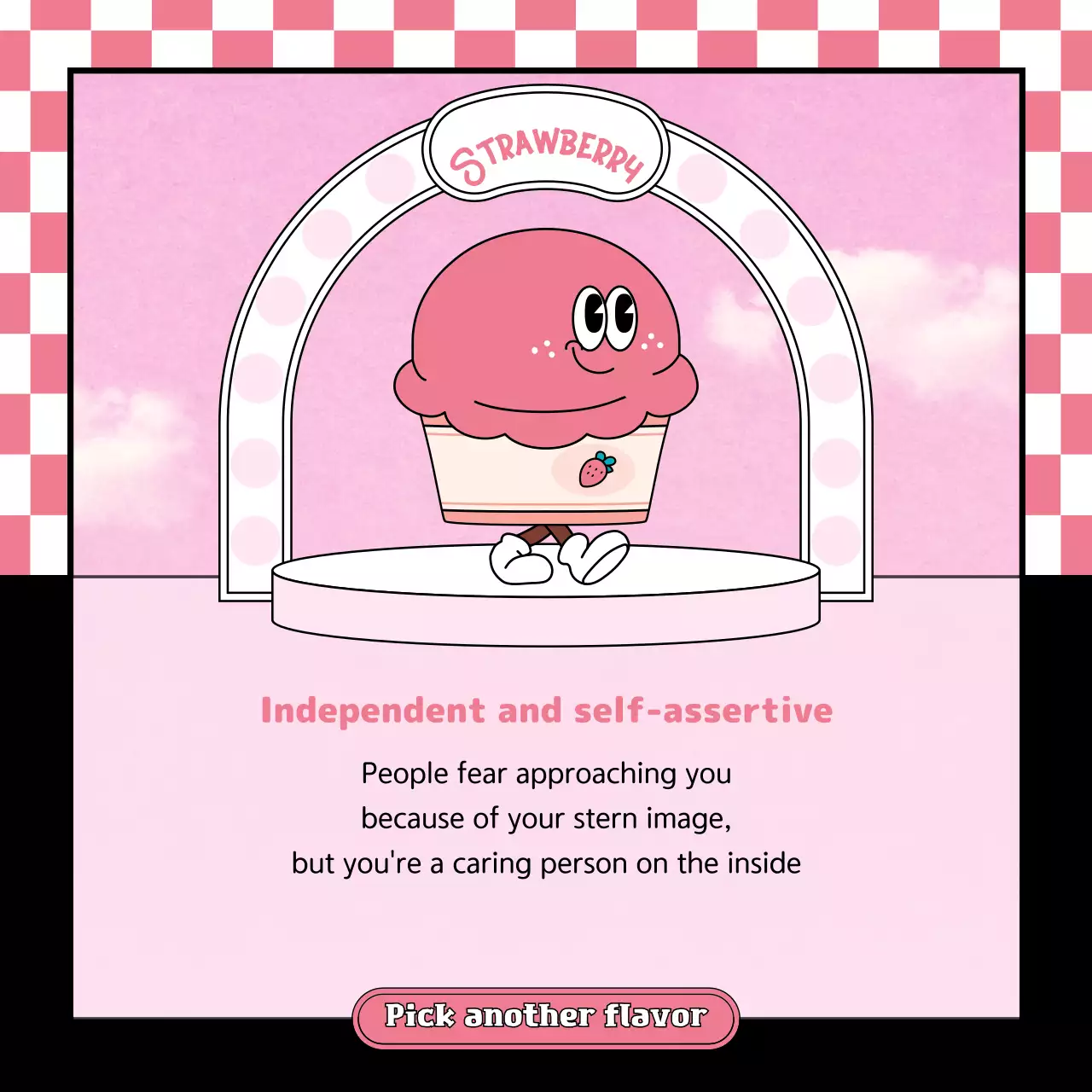 Cute retro character illustration style ice cream character in pink mint chocolate color