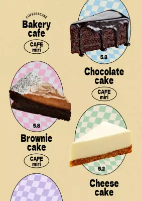 Promote a vintage concept cafe dessert menu on a beige background