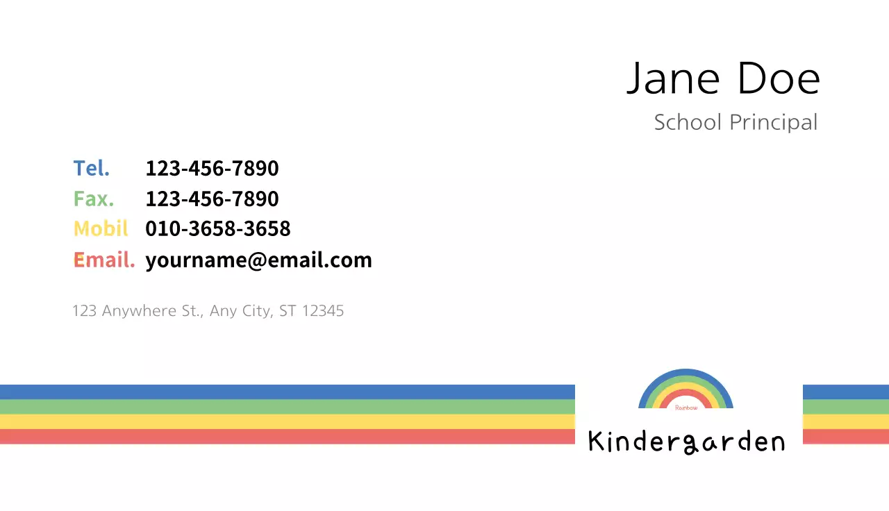 Rainbow Simple Kindergarten Business Card